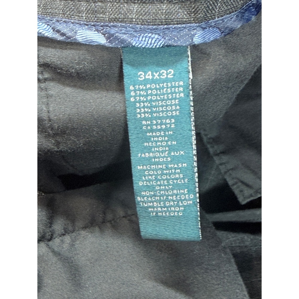 Perry Ellis Mens Gray Micro Grid Dress Pants 34x32 Flat Front 43HB7305 - Picture 6 of 8